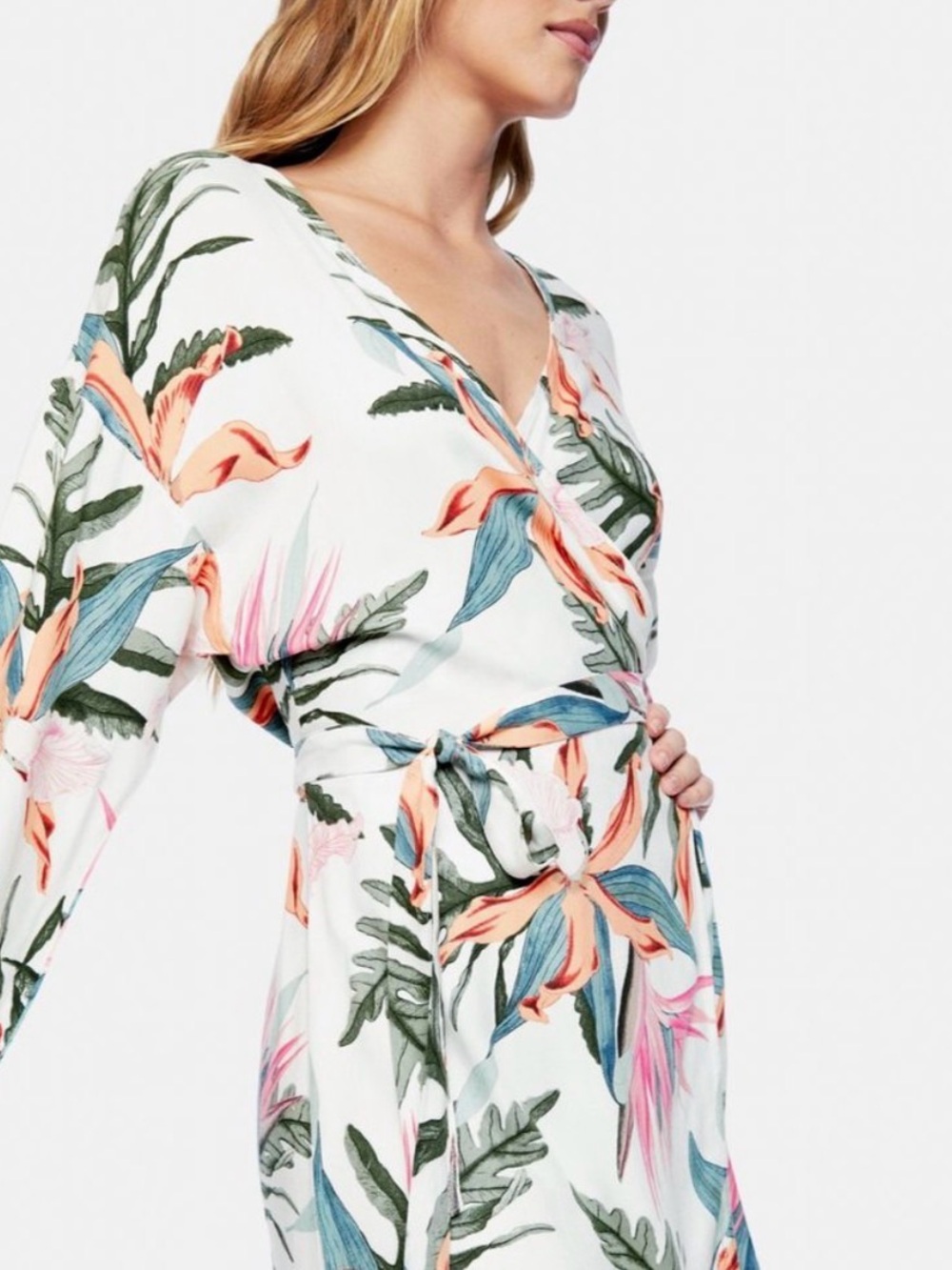 0045 Hurley White Floral Mini Dress with Coral and Green Print